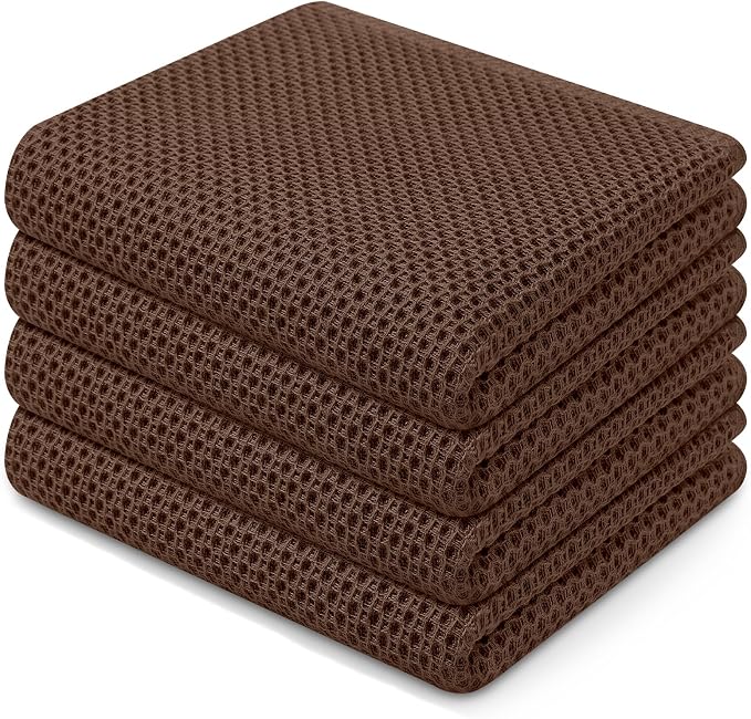 Homaxy 100% Cotton Waffle Weave Kitchen Dish Towels 4-Pack, Coffee | 13 x 28 by Homaxy