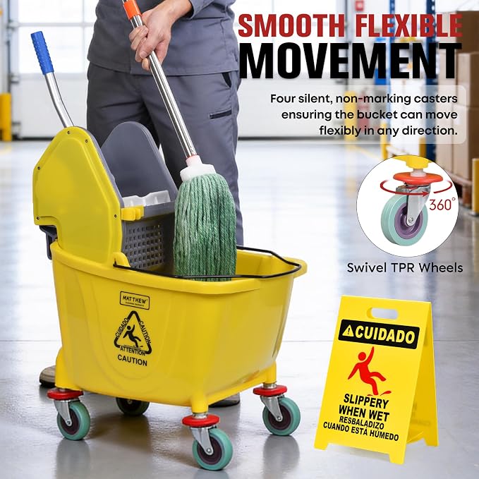 MATTHEW CLEANING 34Quarts Commercial Mop Bucket INCL.Wet String Mop - Image 6