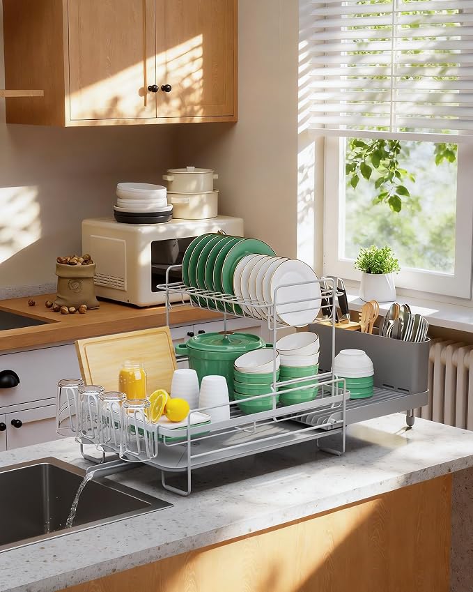 Kitsure Extendable Dish Drying Rack, 19.2"-26.7" L x 12.9" W, 2-Tier | Large - Image 8