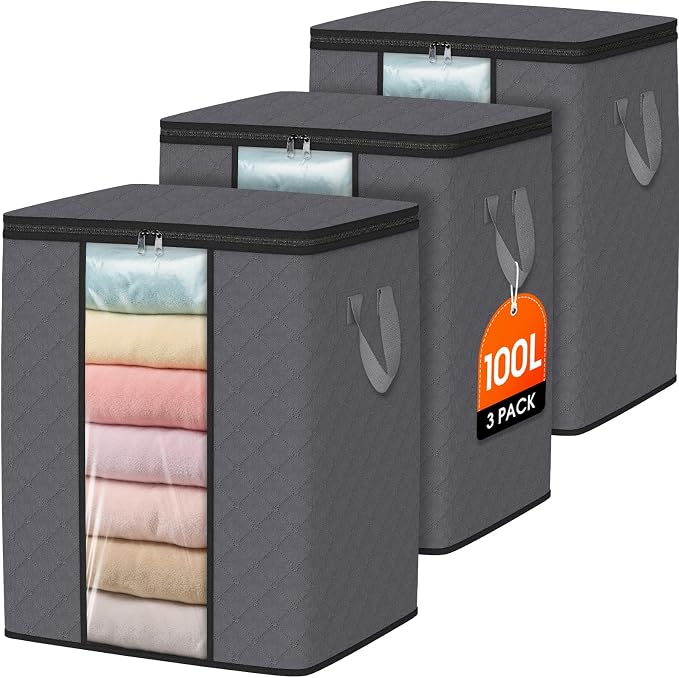 SpaceWhisper 3 Pack 100L Clothes Storage, Foldable Storage Bags, by Unknown