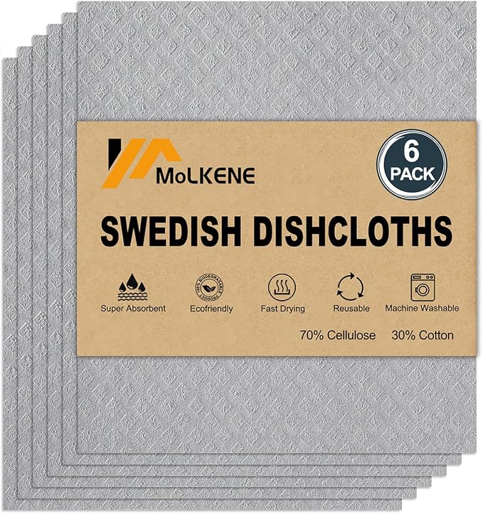 MoLKENE Swedish Dishcloths for Kitchen, 6 Pack Reusable Paper Towels, Absorbent by MoLKENE