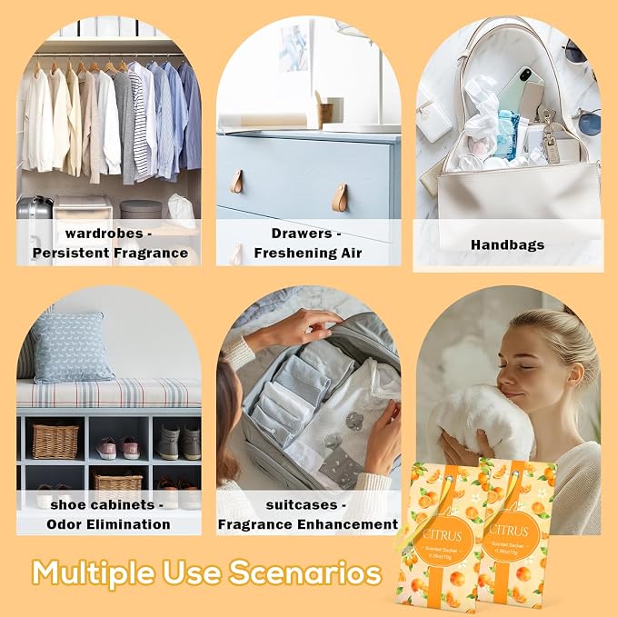 SCENTORINI Scented Sachets for Drawers and Closets, Citrus Scent 14 Pack - Image 6