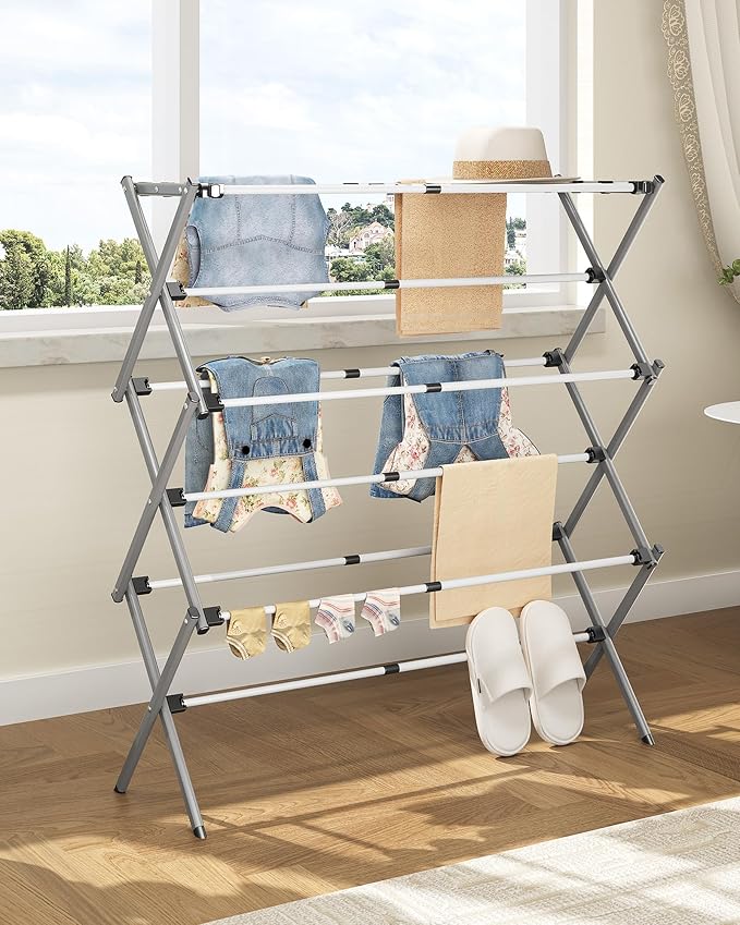 3-Tier Foldable Clothes Drying Rack, 37.6" H, Tool-free Assembly, Extendable - Image 9