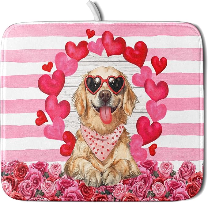 Valentine's Day Dog Dish Drying Mat by Giwawa