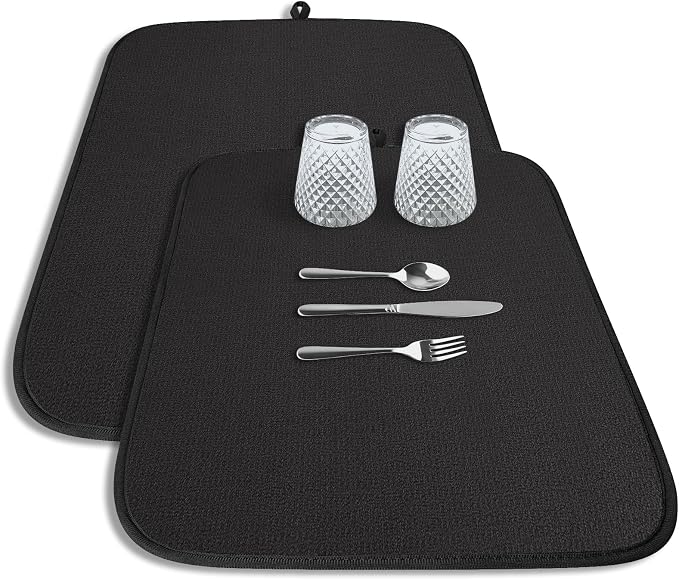 Kitsure 2 Pack Dish Drying Mat for Kitchen Counter, 3-Layer Ultra Absorbent Pad by Kitsure