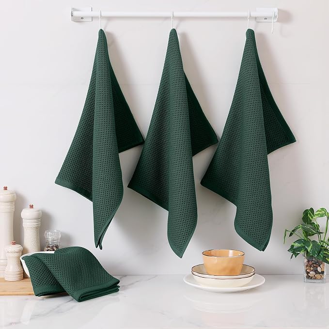 Homaxy 100% Cotton Oversized Waffle Weave Kitchen Towels 8-Pack | Blackish Green - Image 6