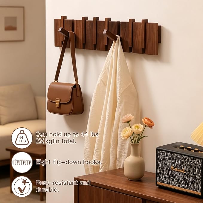 Wood Coat Rack Wall Mount, Coat Hooks Hanger Wall Mounted, Heavy Duty Wall Coat - Image 3