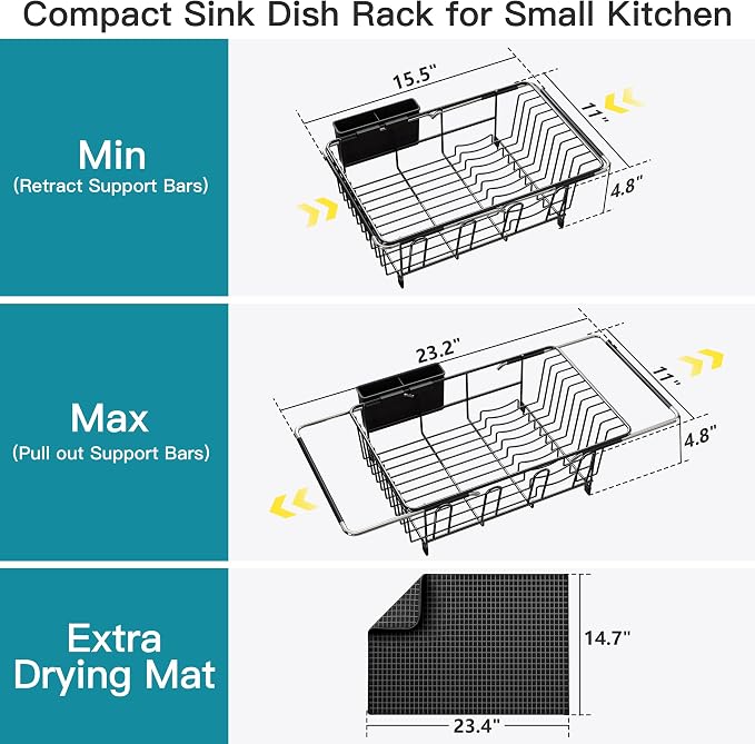 JASIWAY Black Dish Drying Rack in Sink - Image 6