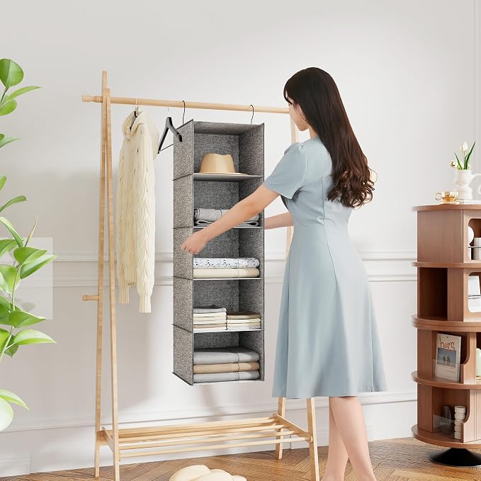 Hanging Closet Organizer 5-Shelf, Oxford Linen Wardrobe Storage, shoes & - Image 2