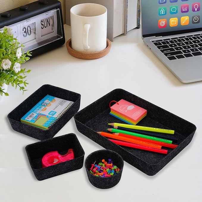 Welaxy Felt Drawer Organizer Bins 7-Piece Carbon Desk Storage Trays - Image 3