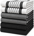 Premium Kitchen Towels 6 Pack 100% Cotton 20"x28" Dish Towels Black Striped by BumbleTowels