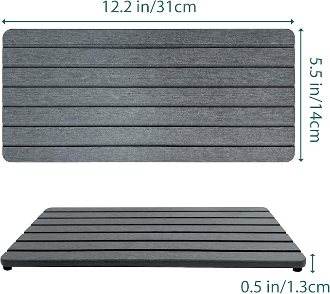 2 PCS Water Absorbent diatomite Coasters, 12" x 5.5" Water Absorbing Stone Tray for Sink, Stone Drying mat for Kitchen Counter, Stone soap Tray Used for Hand Soaps & toiletries & Plants