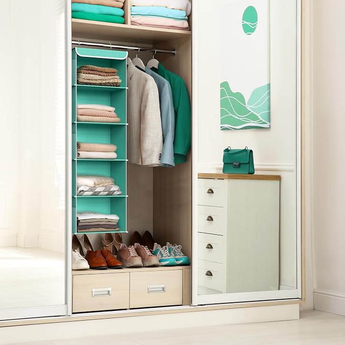Simple Houseware 5 Shelf Hanging Closet Organizer, Turquoise | 360° Rotating - Image 2