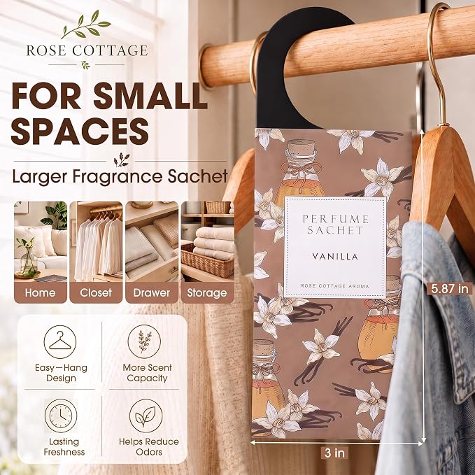 Large 12 Packs Vanilla Hanging Scented Sachets Long-Lasting Closet Deodorizer - Image 2