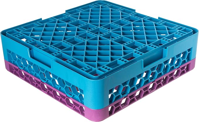 CFS RG9-1C414 OptiClean 9 Compartment Glass Rack with 1 Extender, 5.56", Polypropylene, Lavender/CFS Blue