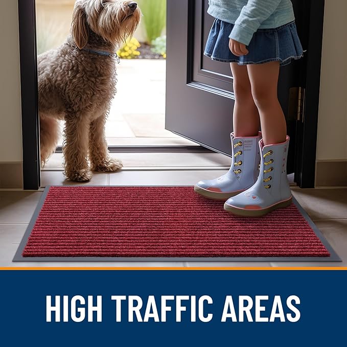 OLANLY Front Door Mat Indoor Outdoor Entrance, Waterproof Heavy Duty Doormat, Fade Resistant, Low Profile, Easy Clean Patio Porch Welcome Floor Mats for Entry, 47x17, Wine Red
