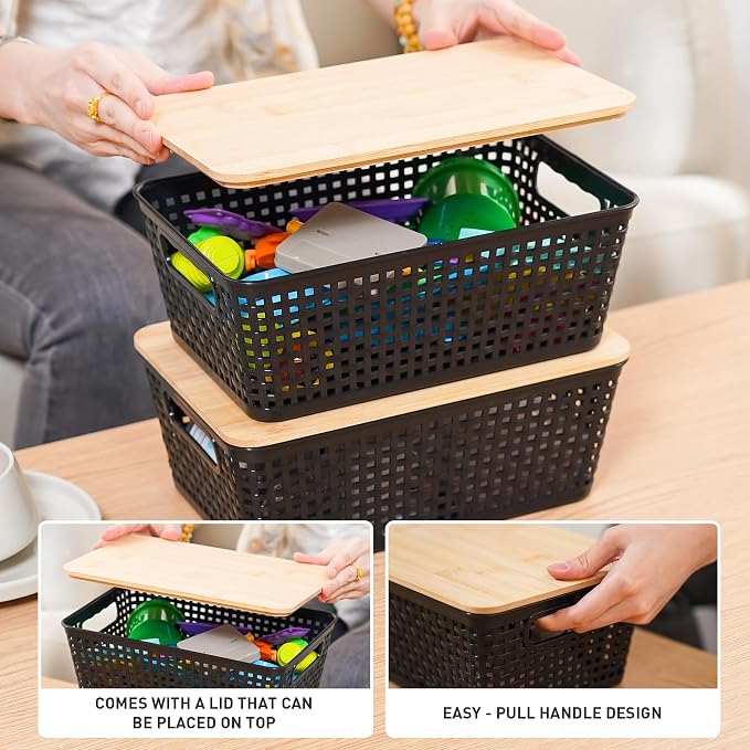 Storage Bins with Lids 6 Packs, Plastic Storage Bins with Bamboo Lids - Image 6