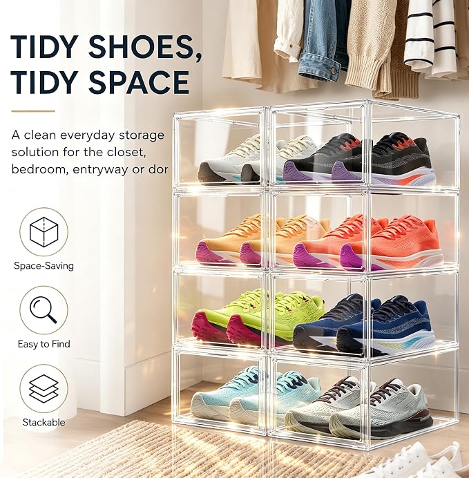 1 Pack Drop Front Shoe Boxes Acrylic Box Sneaker Case, Size 12 - Image 8