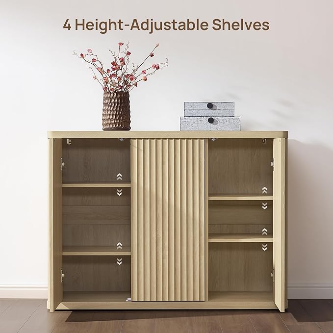 SICOTAS Buffet Cabinet with Storage Accent Sideboard with 6 Doors Modern 93.2" Credenza Fluted Buffet Table Media Console Cabinet Entryway Cabinets for Living Room Kitchen Dining Room Hallway
