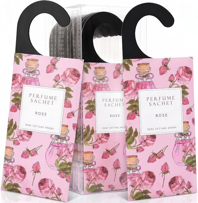 Large 12 Packs Rose Hanging Scented Sachets Long-Lasting Closet Deodorizer Air by ROSECOTTAGE
