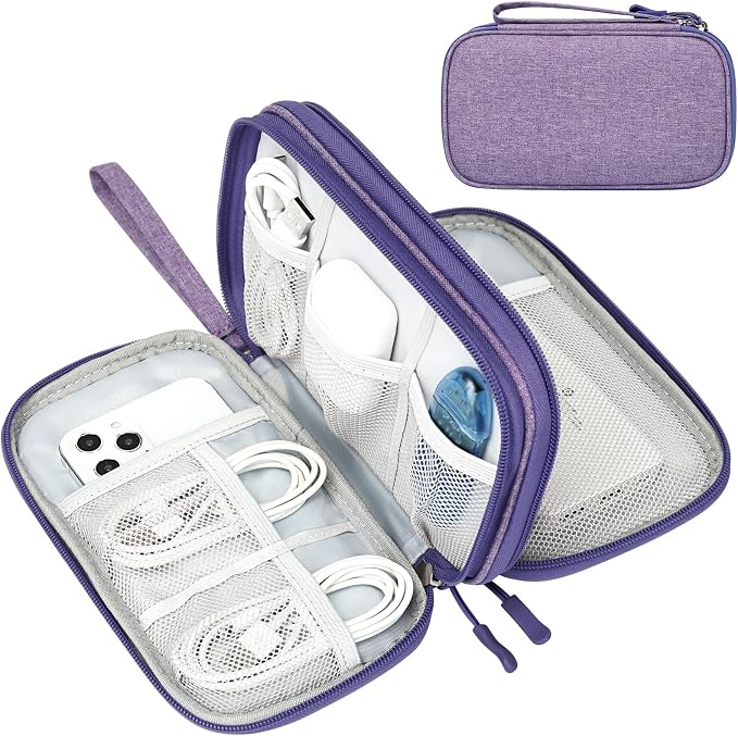 FYY Electronic Organizer, Travel Tech Pouch Bag, Dark Purple | Wrist Strap by FYY