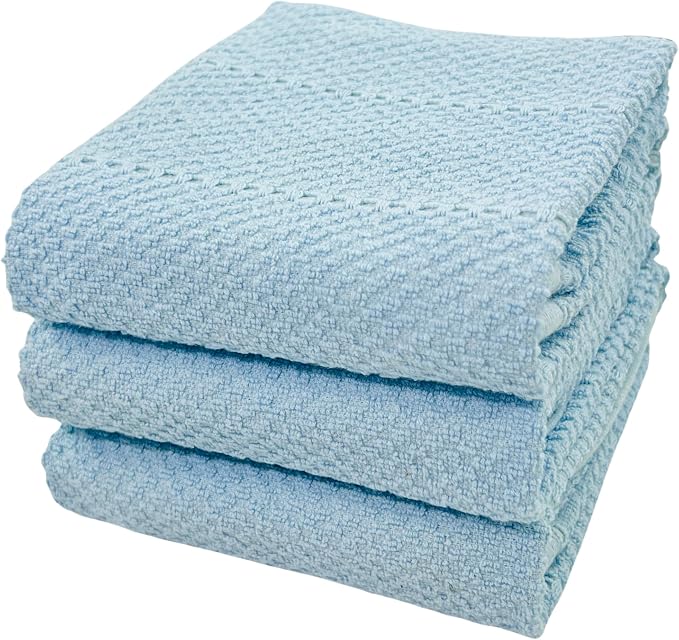 Light Baby Blue Kitchen Hand Dish Towels, 100% Cotton by SerafinaHome