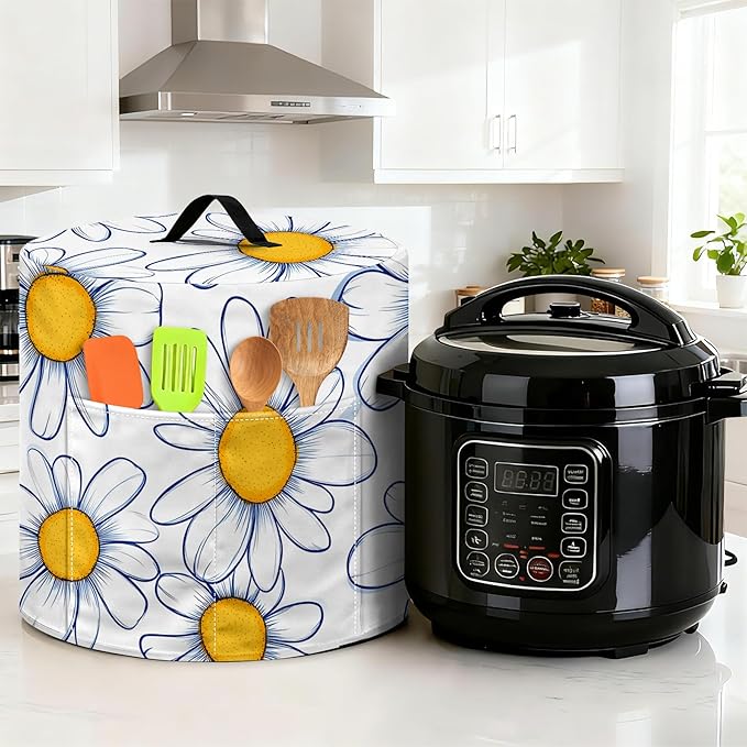 Kitchen Appliance Accessories Dust Cover for 3-6-8 Quart Instant Pot, Pressure Cooker, Air Fryer & Crock Pot,Decorative Appliance Cloth Cover with Top Handle & Storage Pockets (Daisy, 3 Quart)