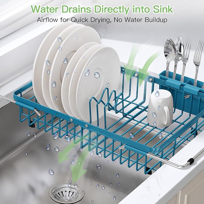 JASIWAY Blue Dish Drying Rack Over the Sink - Image 6