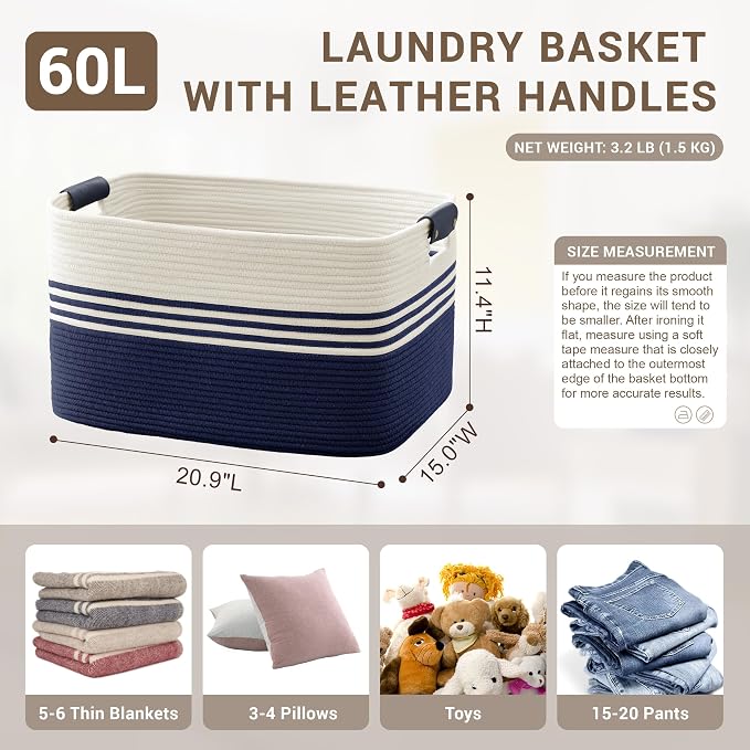 60L Woven Laundry Basket Hamper - Image 2