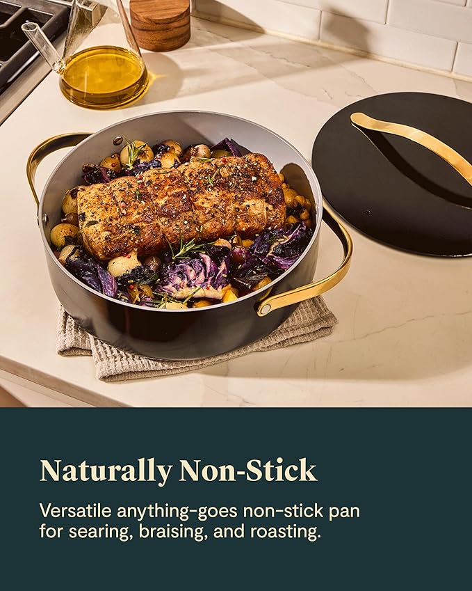 Caraway Rondeau - 6 Qt Non-Stick Pan with Lid - Free From Forever Chemicals - Perfect for Searing, Braising, & Roasting - Navy