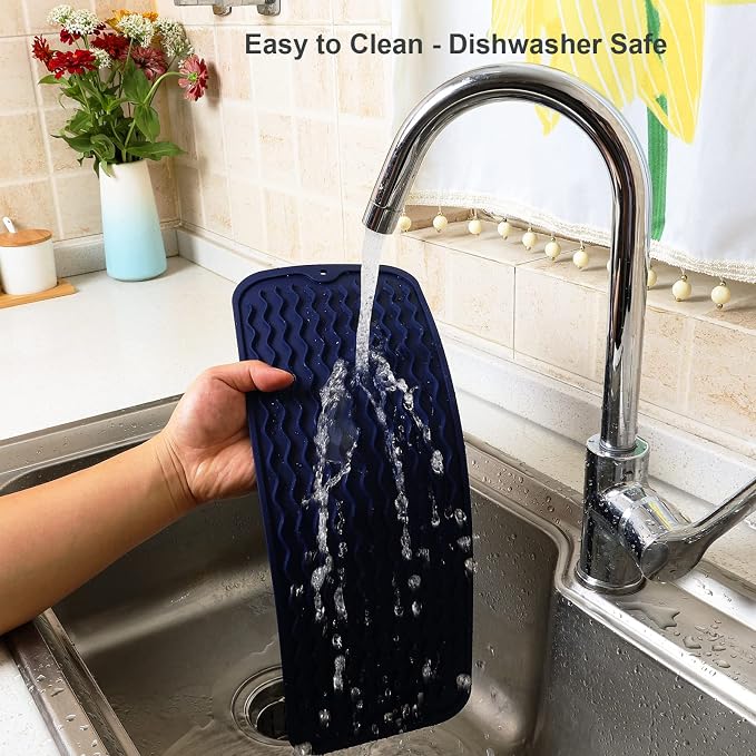 ZLR Small Dish Drying Mat for Kitchen Counter, Midnight Blue | Narrow Silicone - Image 4