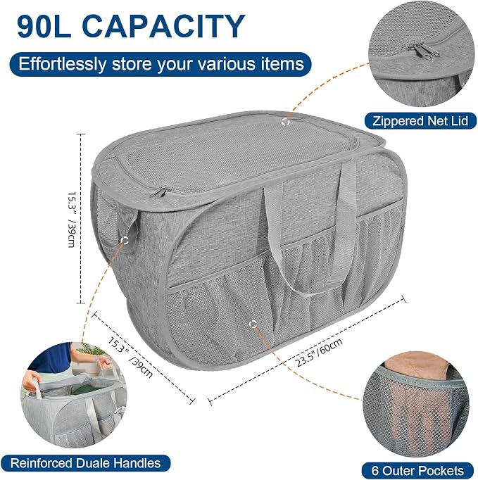 Collapsible Laundry Baskets, Tear Proof Pop Up Laundry Hamper - Image 3