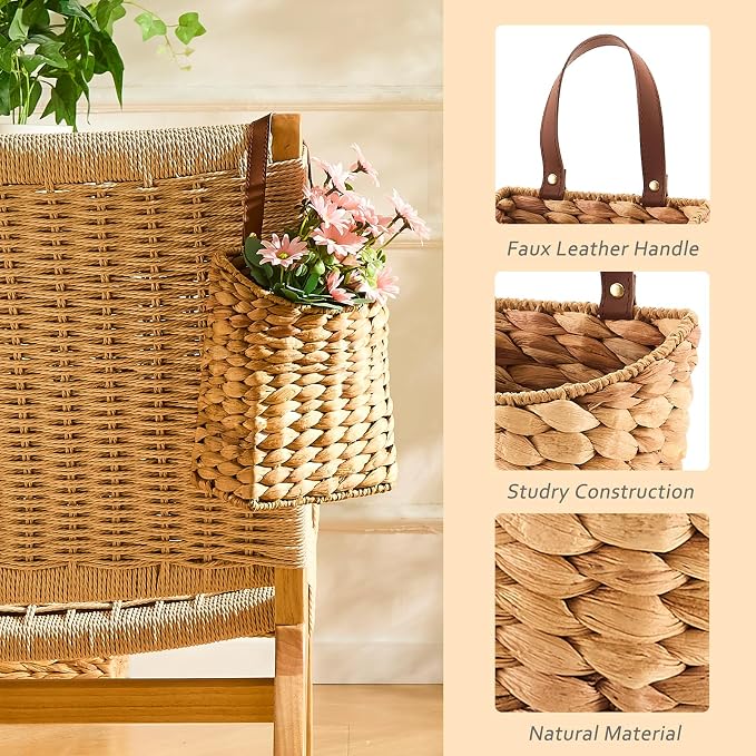 Wall Hanging Pocket Basket Portable Water Hyacinth Storage Basket Decorative - Image 4