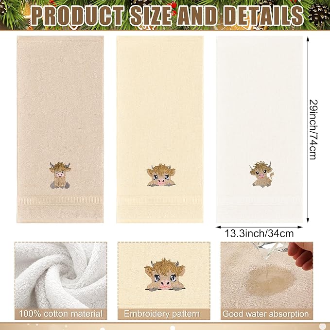 FuWeave 3 Pcs Mini Highland Cow Baby Hand Towels - Image 2