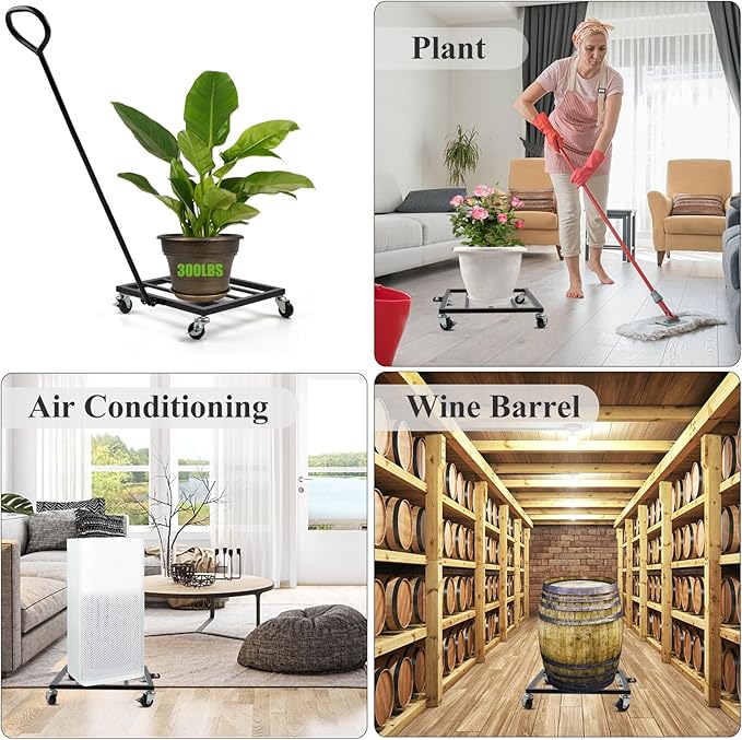 14 Inch Plant Dolly with Wheels - Heavy Duty Steel Caddy for Indoor & Outdoor Pots, 360° Rotating Rollers, Detachable Handle, High Capacity for Easy Mobility & Stability