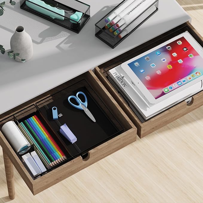 5 Pack Desk Drawer Organizers, Metal Mesh Office Desk Drawer Organizer Tray - Image 6