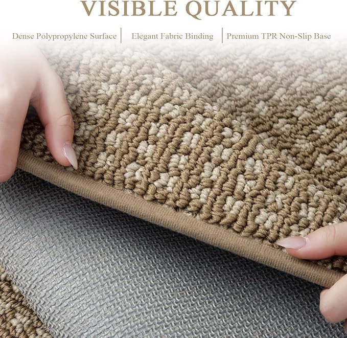 hicorfe Dirt Trapper Indoor Doormat,20"x32" Welcome Door mat,Non Slip Backing Washable Door Mats,Absorbent and Resistant Low-Profile Entrance Inside Floor Mat for Front Back Door,Entryway (Brown)