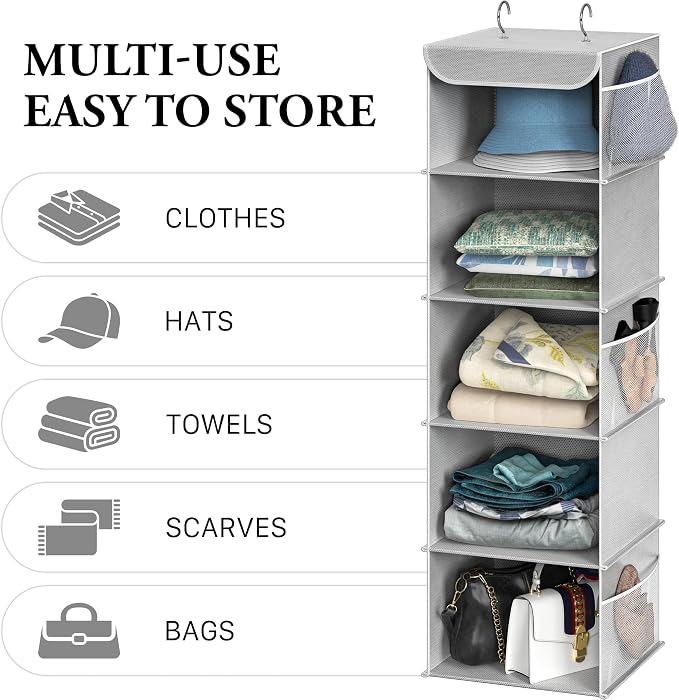 Simple Houseware 5 Shelf Hanging Closet Organizer, Top Support Metal Frame - Image 5