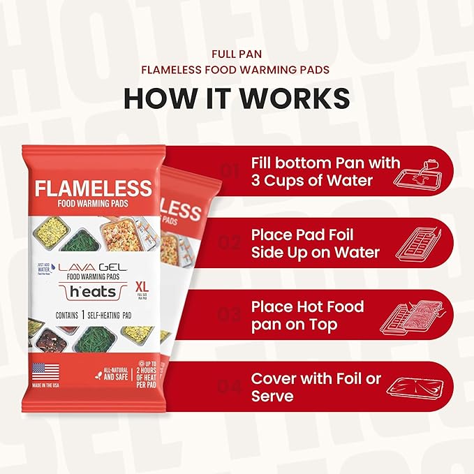 H°eats Flameless Food Warming Pads (72-Pack) - Full Size Food Warmers for Parties Buffet - Party Buffet Servers and Warmers - Heating Pads for Chafing Dish - Must-Have Catering Supplies