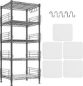 5 Tier Metal Shelving Unit Storage Shelves With Shelf Linker,Adjustable Pantry Shelves Wire Shelving with Hooks,Metal Shelf with Side Blockers for Kitchen,Closet,Office,Laundry,18.1''Wx18.1''Dx59''H