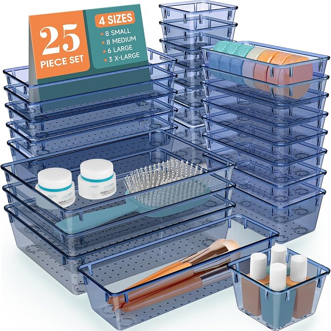 25 PCS Plastic Drawer Organizer Set, Makeup Organizers and Storage Bins | 4 by WOWBOX