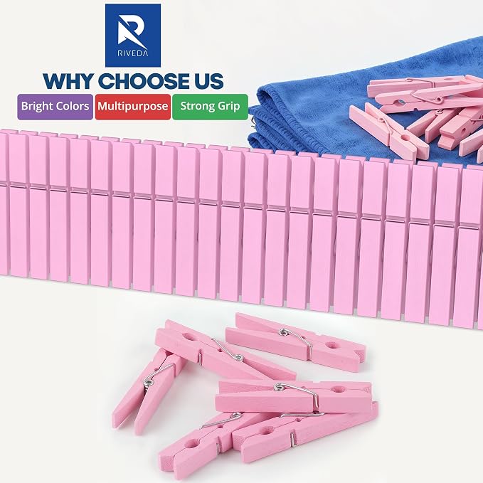 50 Pack Colored Clothes Pins Wooden - Image 7