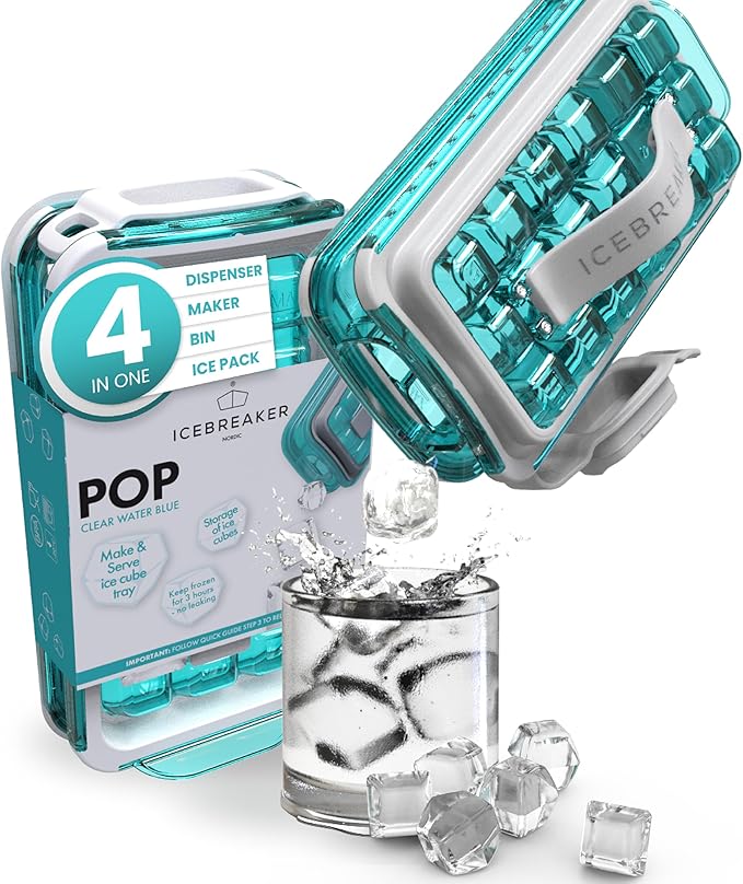ICEBREAKER POP 2.0 2024: Make And Serve Ice Without Ever Touching The Ice | The Sanitary Silicone Ice Cube Tray for Freezer | Patented Ice Trays for Freezer | This Ice Cube Maker Makes 18 Cubes