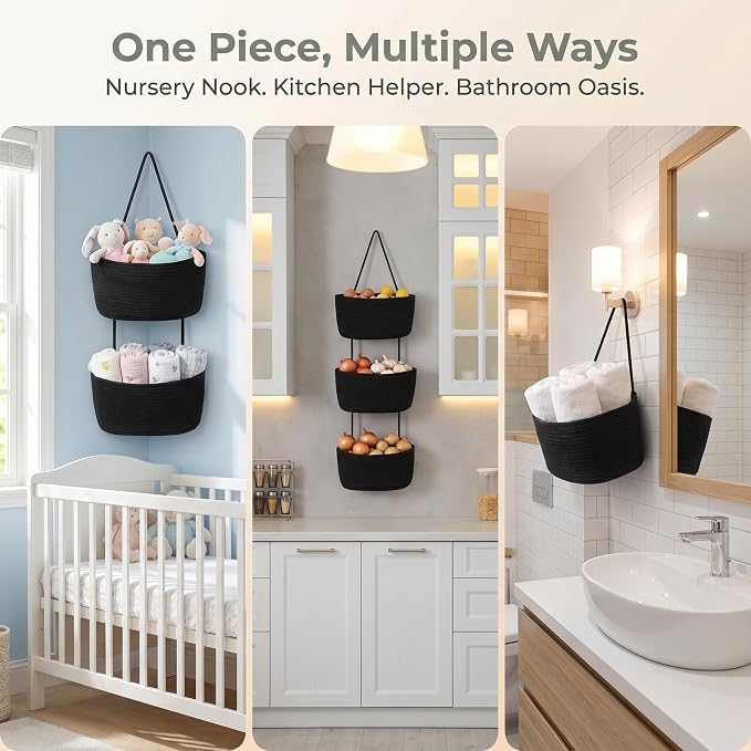 Hanging Basket, Over Door Organizer, 3 -Tier Wall Basket - Image 3