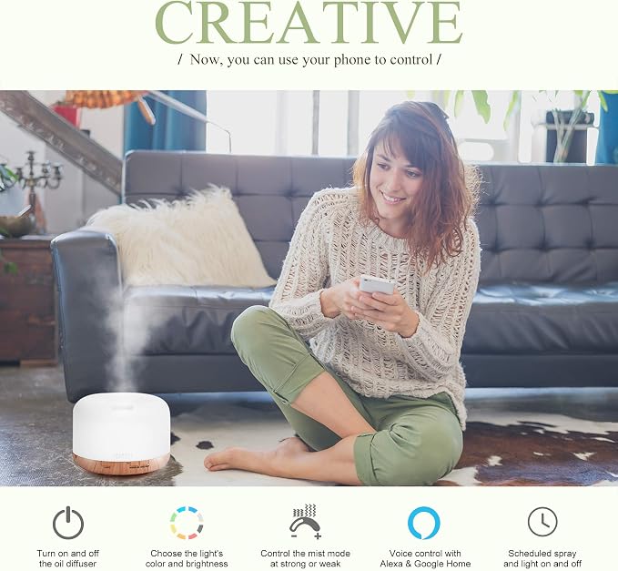 ASAKUKI Smart Wi-Fi Essential Oil Diffuser, 500ml App Control Humidifier | - Image 2