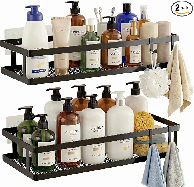 PUSDON 2-Pack Minimalist Shower Caddy Wall Mount, Open Frame Bathroom Shelf by PUSDON