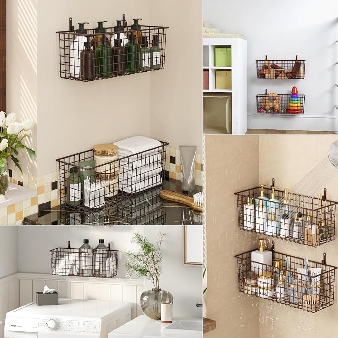 Kinlink 2 Sets Brown Extra Large Hanging Wall Basket - Image 7