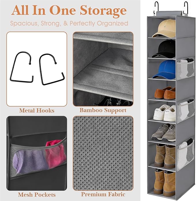 Hanging Shoe Organizer for Closet, 8-Shelf Hanging Storage - Image 6