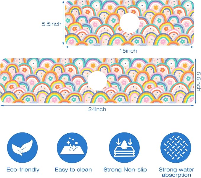 Boho Rainbow Hippie Floral Kitchen Sink Splash Guard Mat Absorbent Fast Drying - Image 3