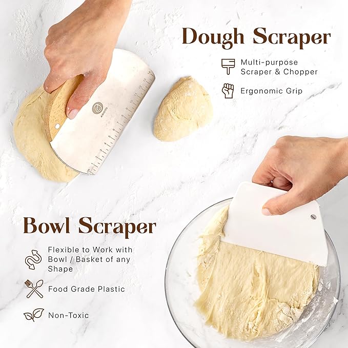 Complete Sourdough Supplies with 9" Round Banneton Proofing Basket and 24oz Starter Jar - Beginner-Friendly Sourdough Bread Kit and Baking Gifts for Women, Men, and Bread Bakers